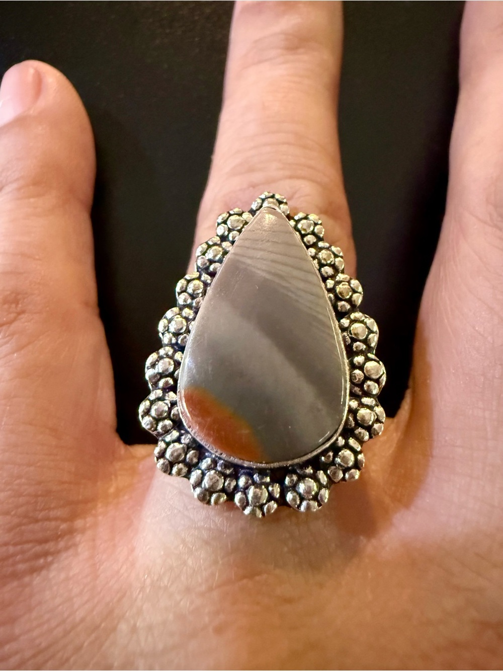 Teardrop Silver Jasper Statement Ring - Silver